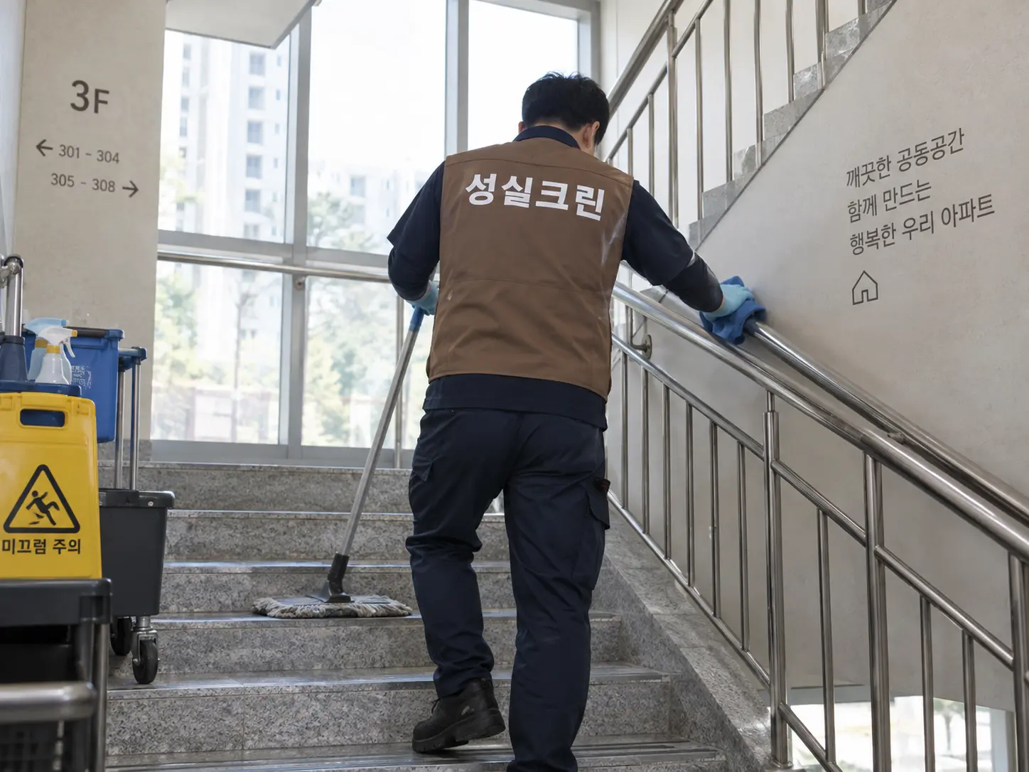 아파트 공용계단과 난간 청소