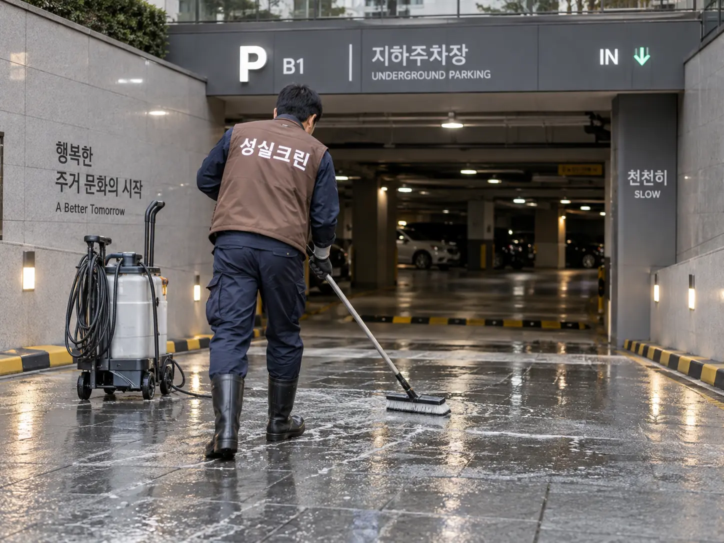 아파트 지하주차장 출입구 청소