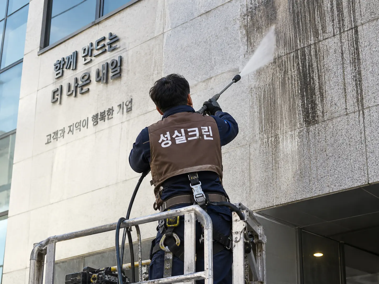 건물 저층 외벽 빗물자국 세척