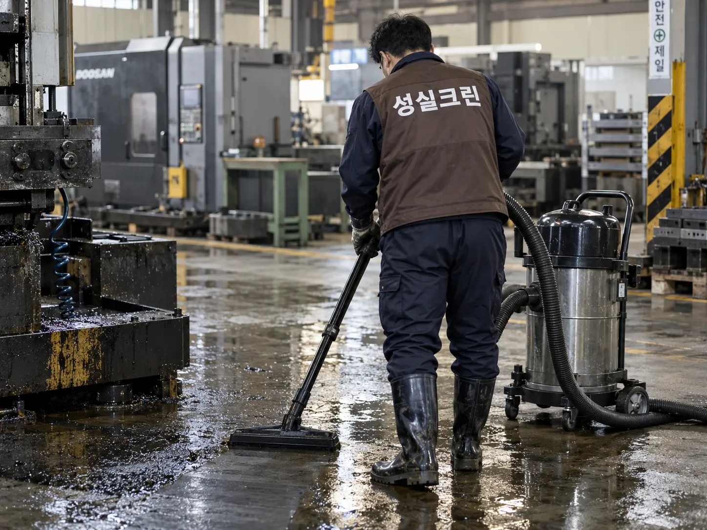 세척 완료된 공장 바닥 오염수 회수