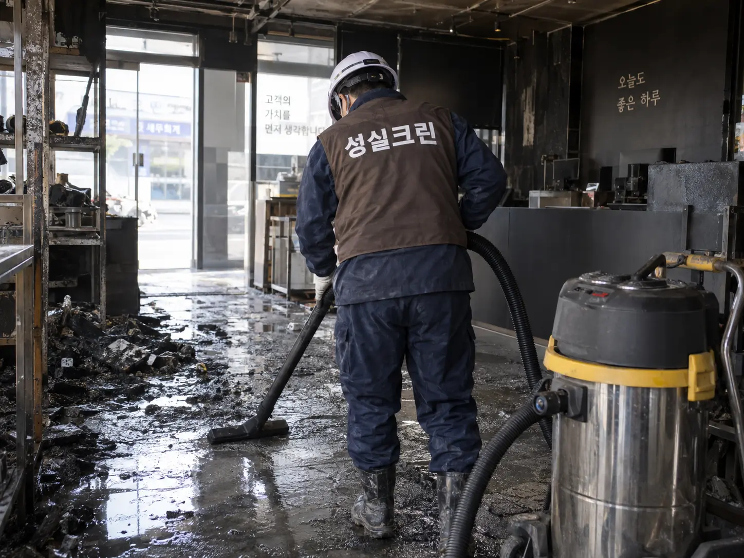 화재 사업장 바닥 소방분진 습식청소