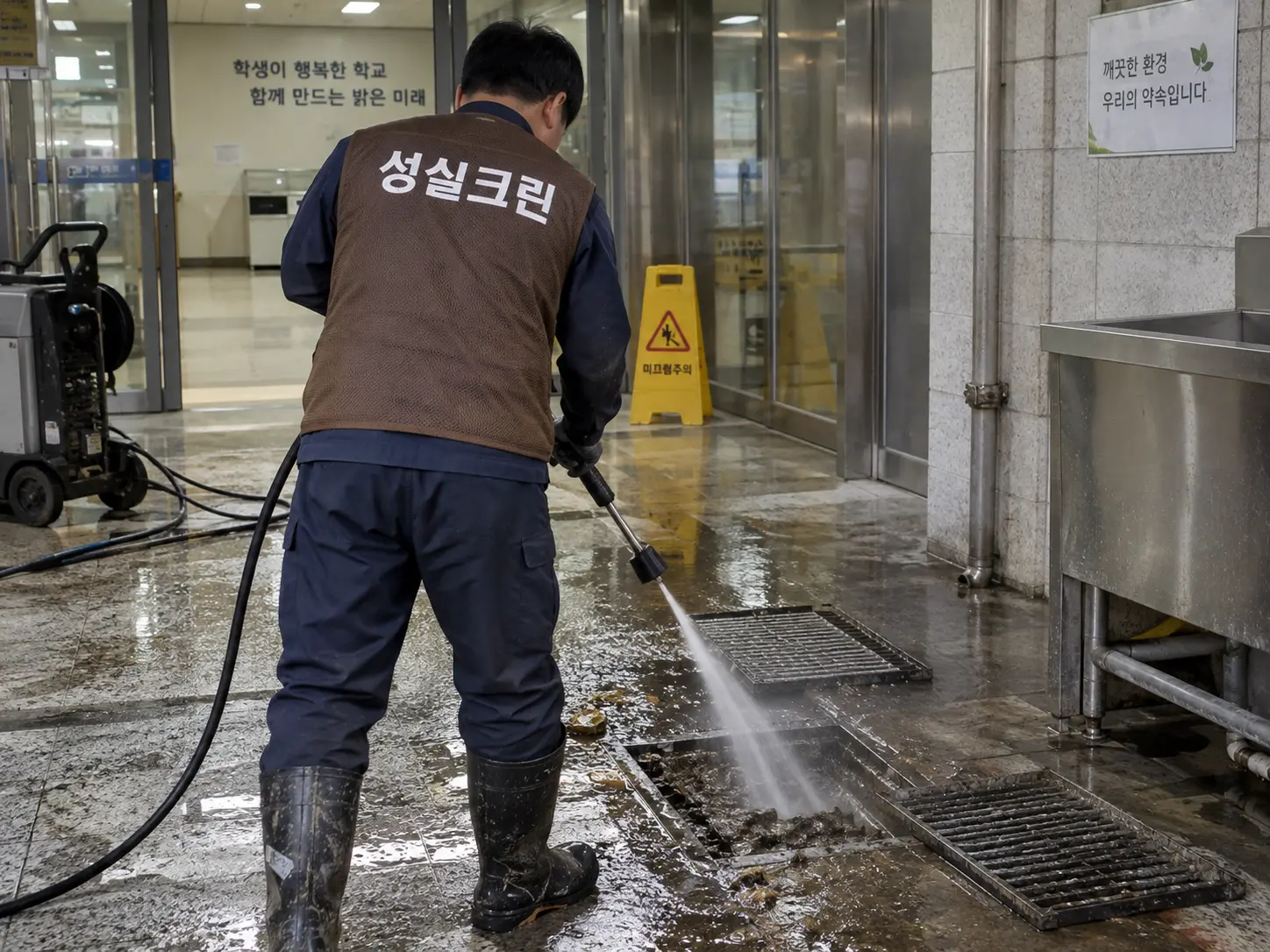 상업시설 배수구 주변 고압세척