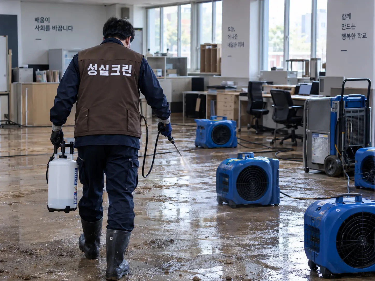 침수 사업장 송풍기 건조와 소독