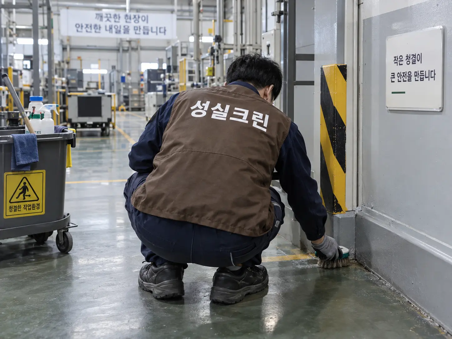 바닥 모서리와 기계 접근불가 구역 수작업