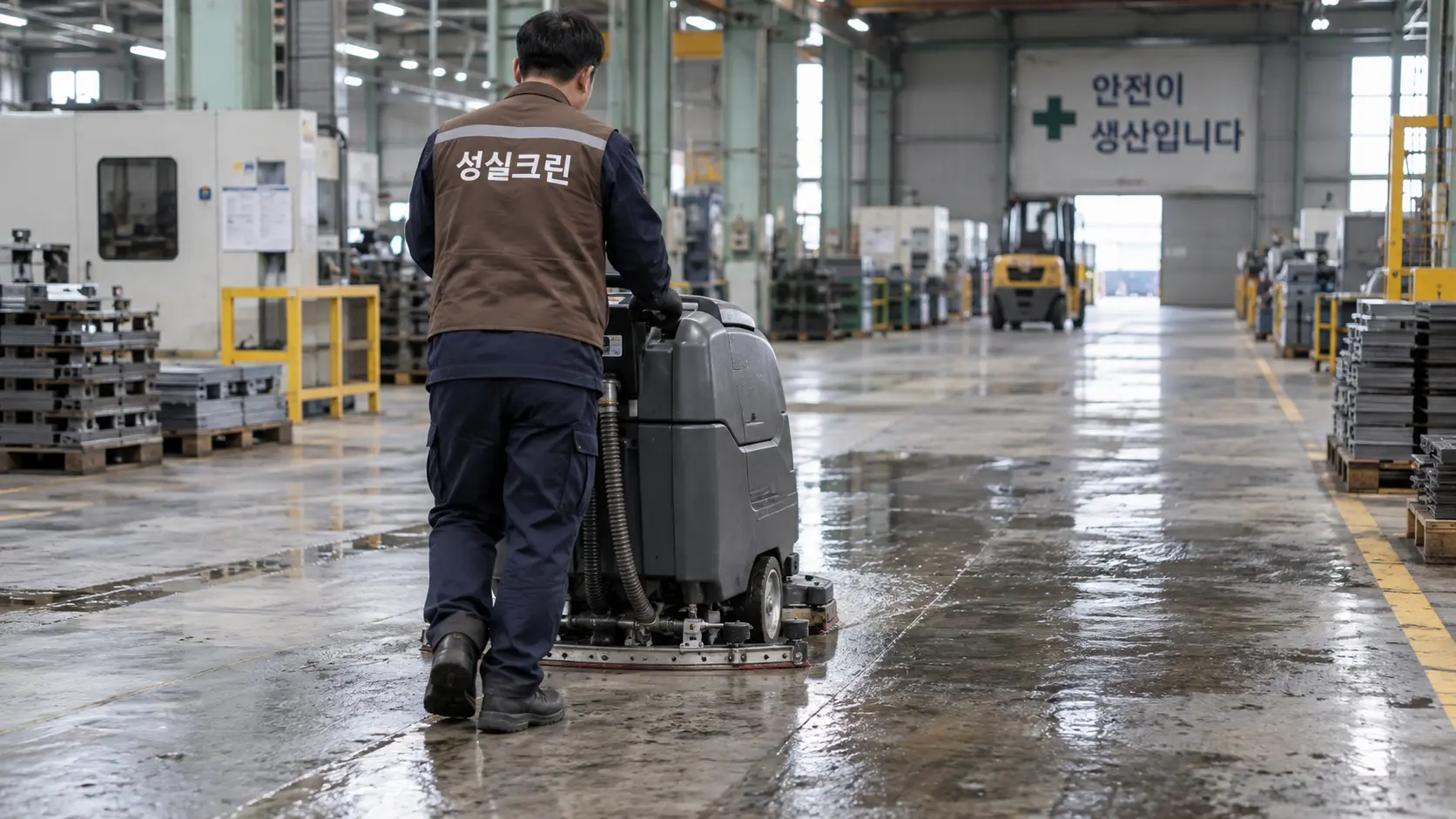 공장 콘크리트 바닥 자동세척기 청소