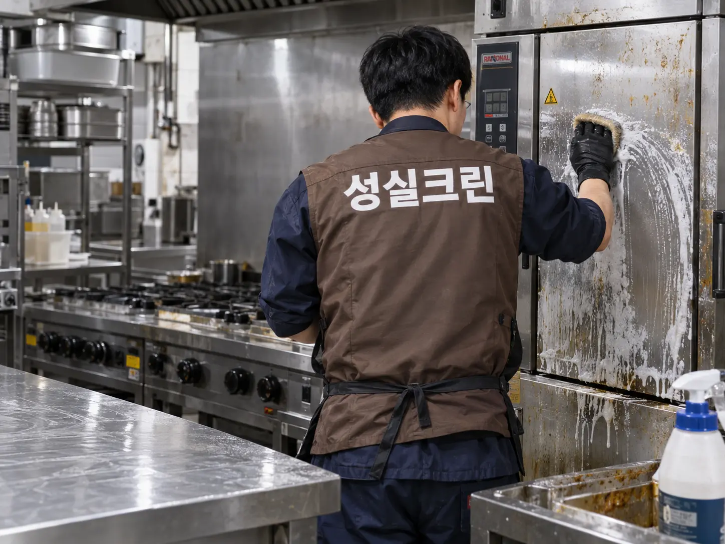 금속 작업대와 장비 외부 기름때 청소