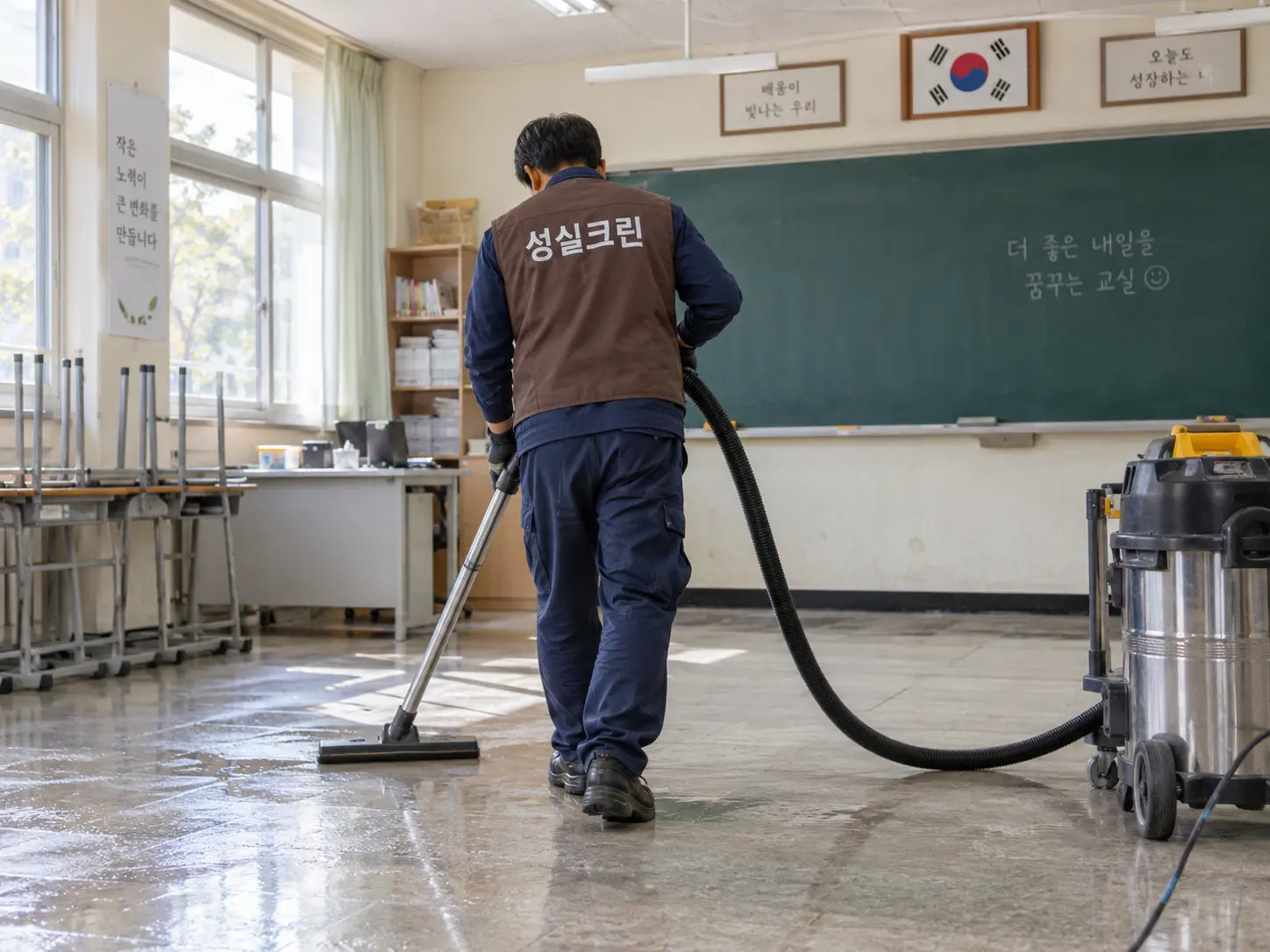 학교 교실 집기 이동 후 대청소