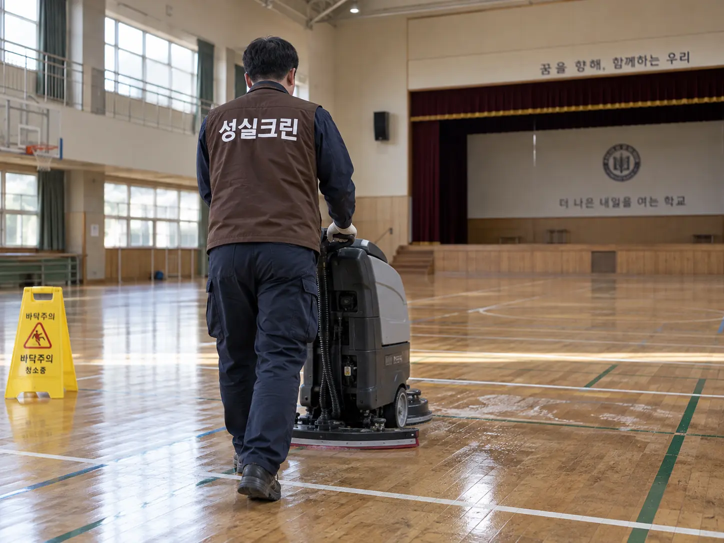 학교 체육관 바닥 전문장비 세척