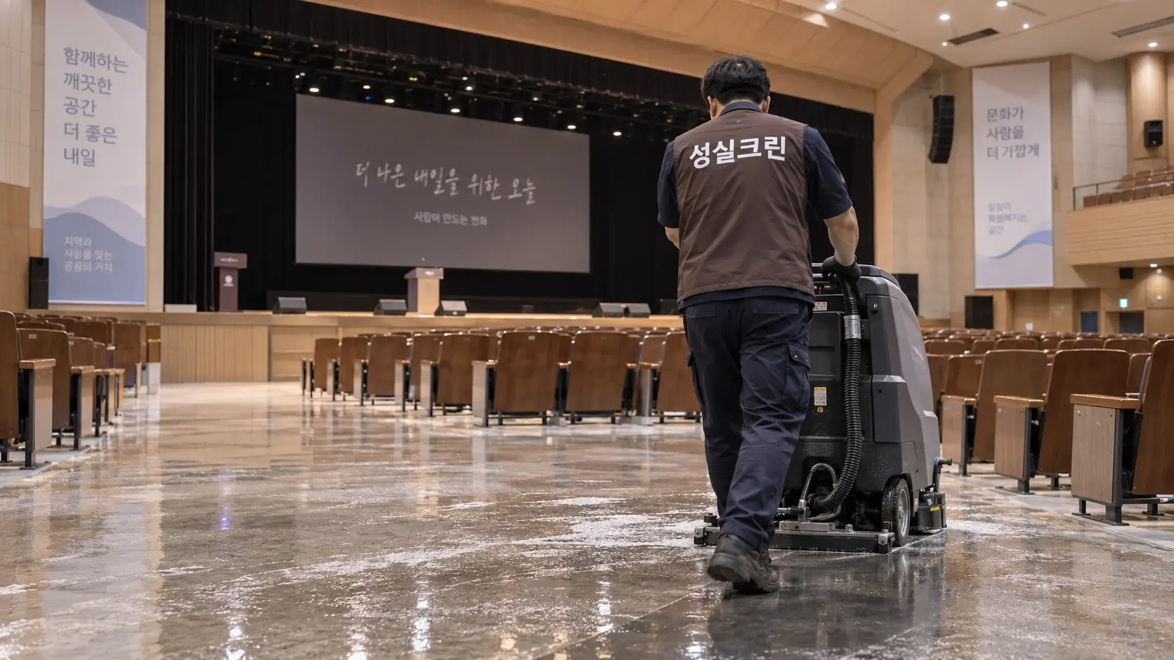 공공청사 대강당 일회성 바닥세척