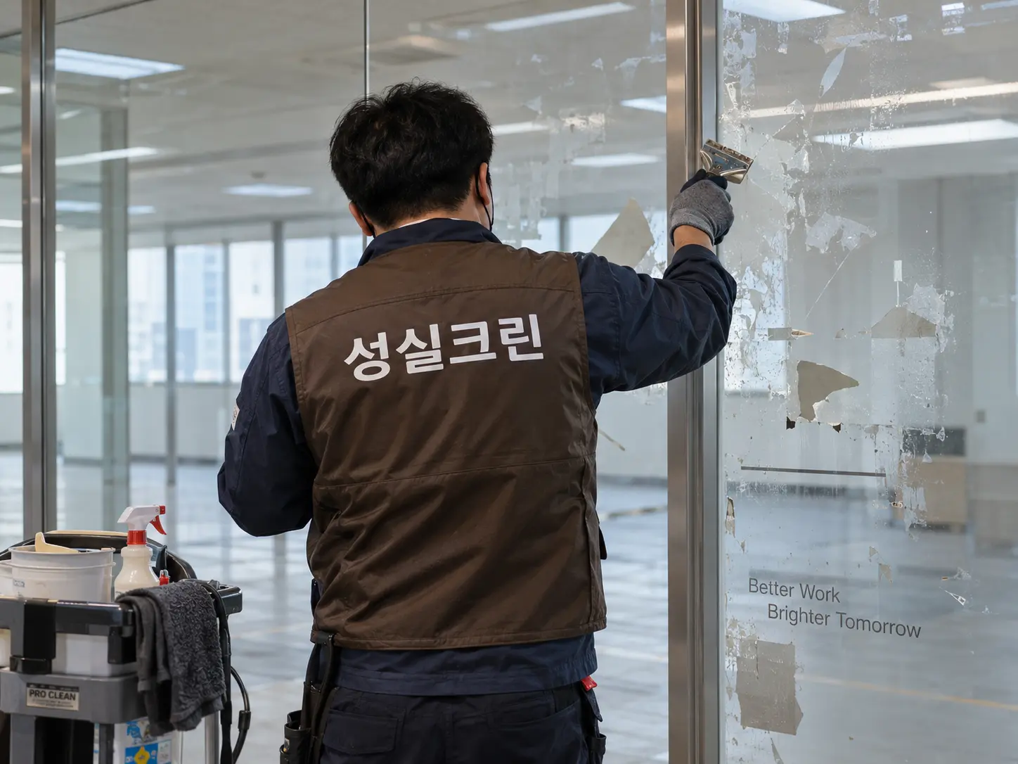 사무실 유리 파티션 스티커 자국 제거
