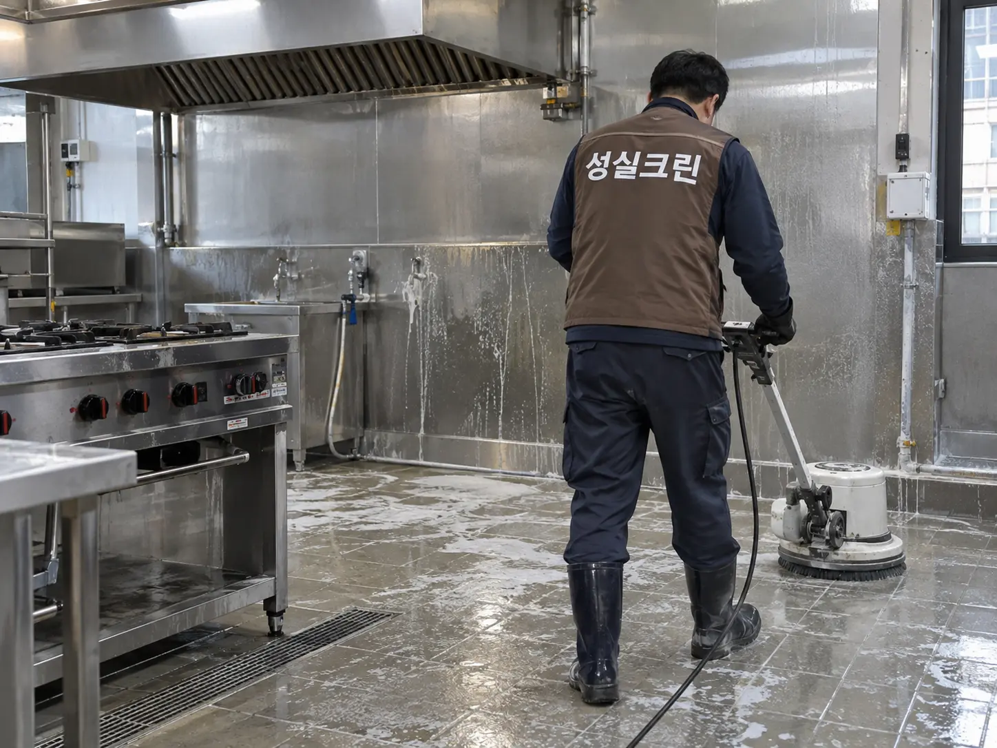 빈 상업공간 바닥과 벽면 마감청소