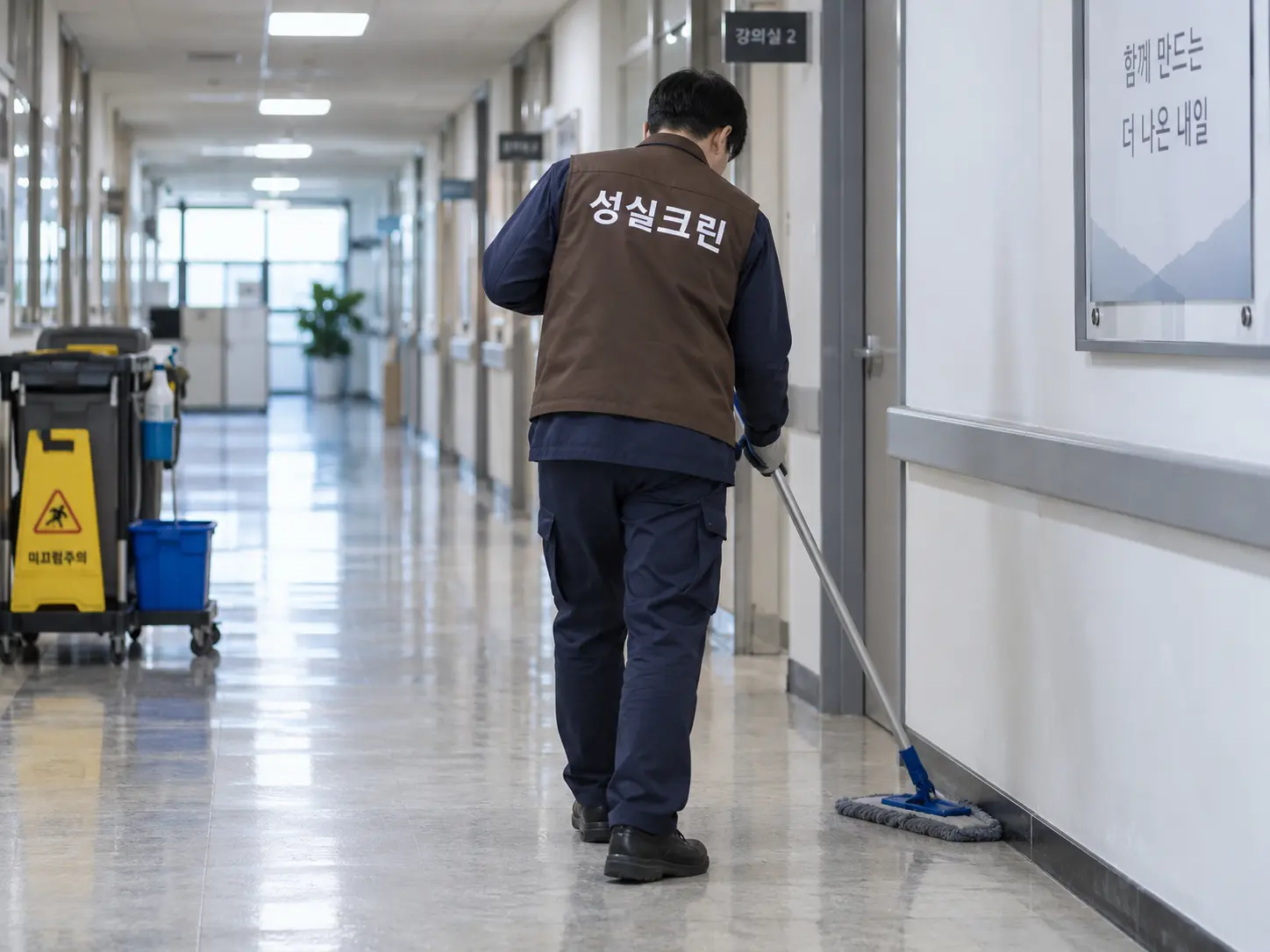 건물 공용복도 바닥과 걸레받이 청소