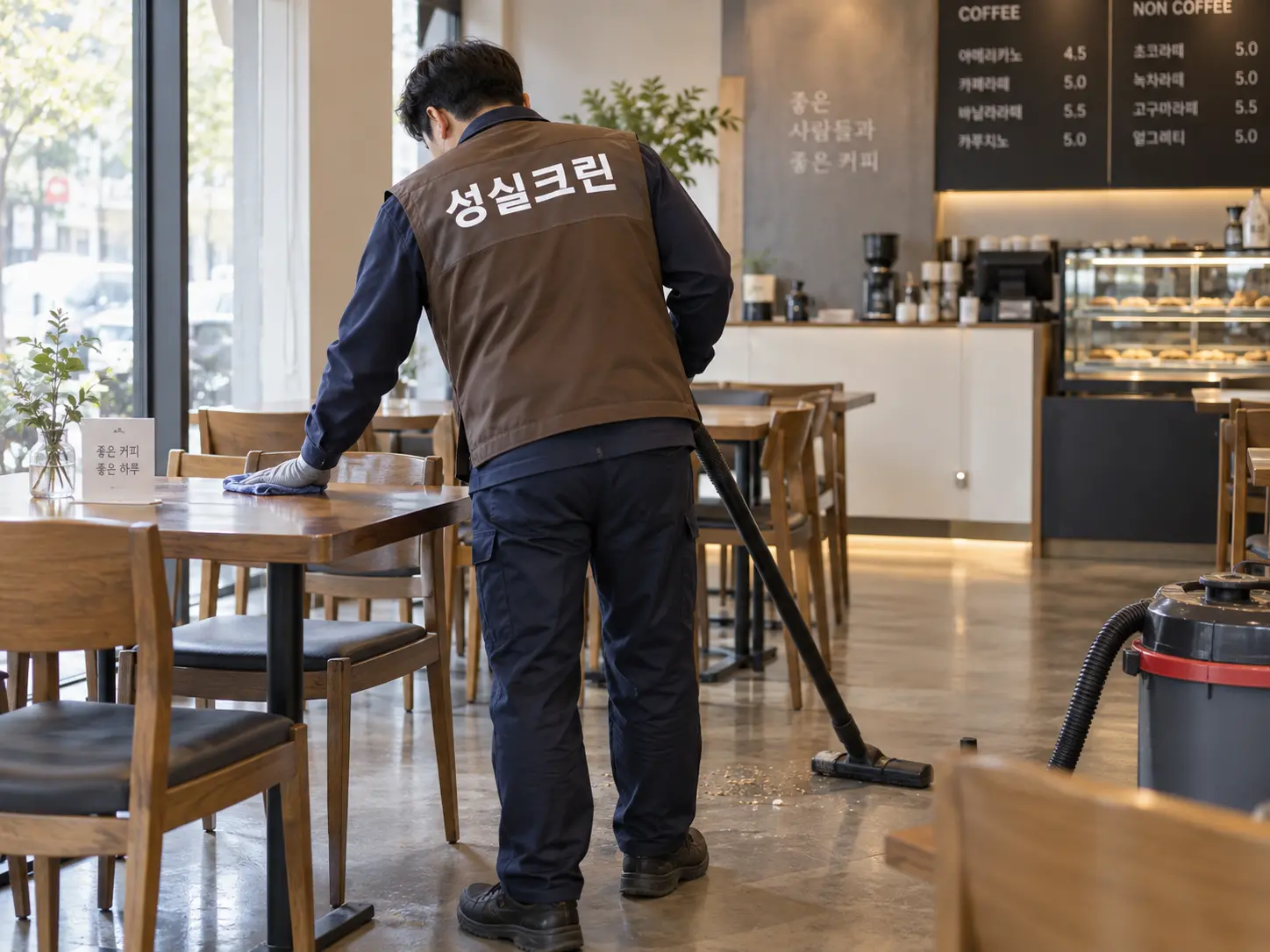 카페 테이블과 의자 하부 청소
