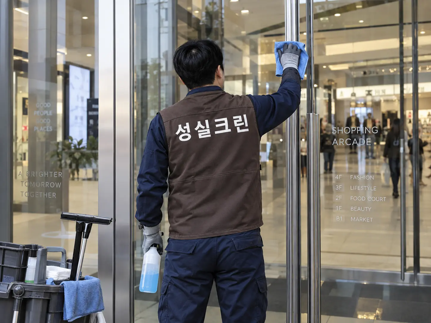 상가 출입구 유리문 얼룩 제거