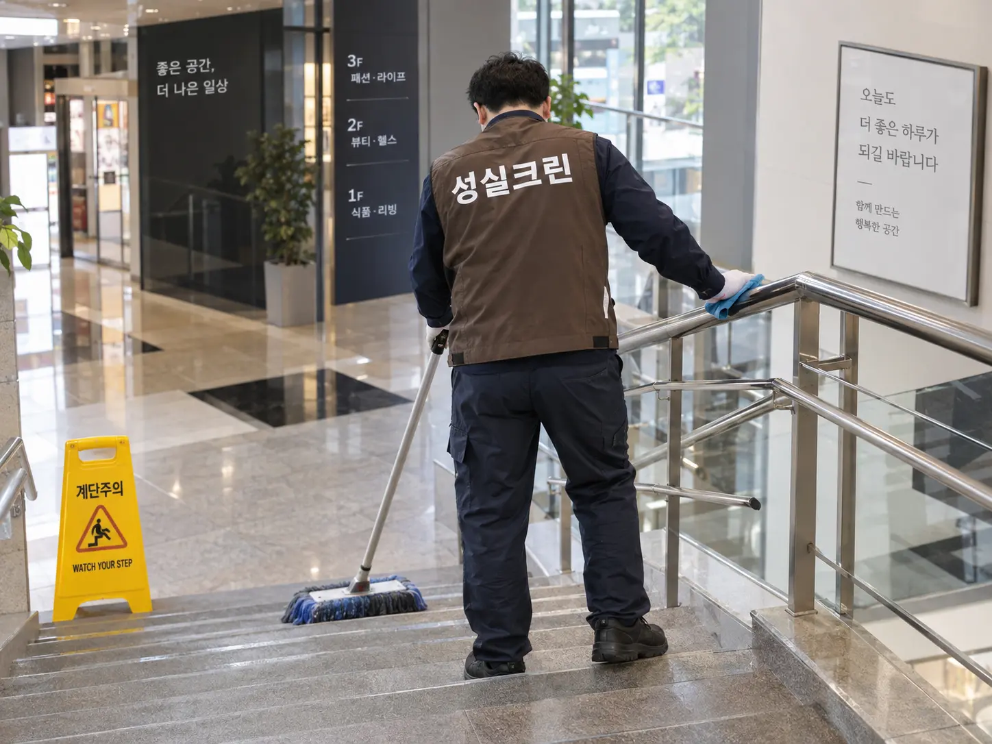 상가 공용계단 난간과 바닥 청소