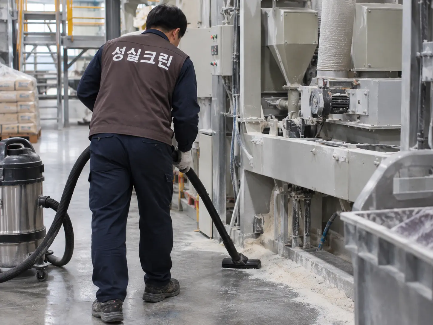 생산설비 외부와 바닥 분진 청소