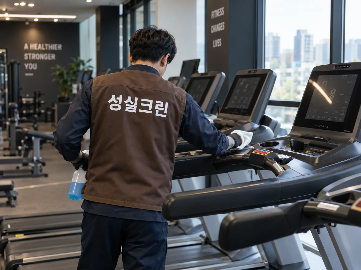 헬스장 유산소기구 손접촉면 청소