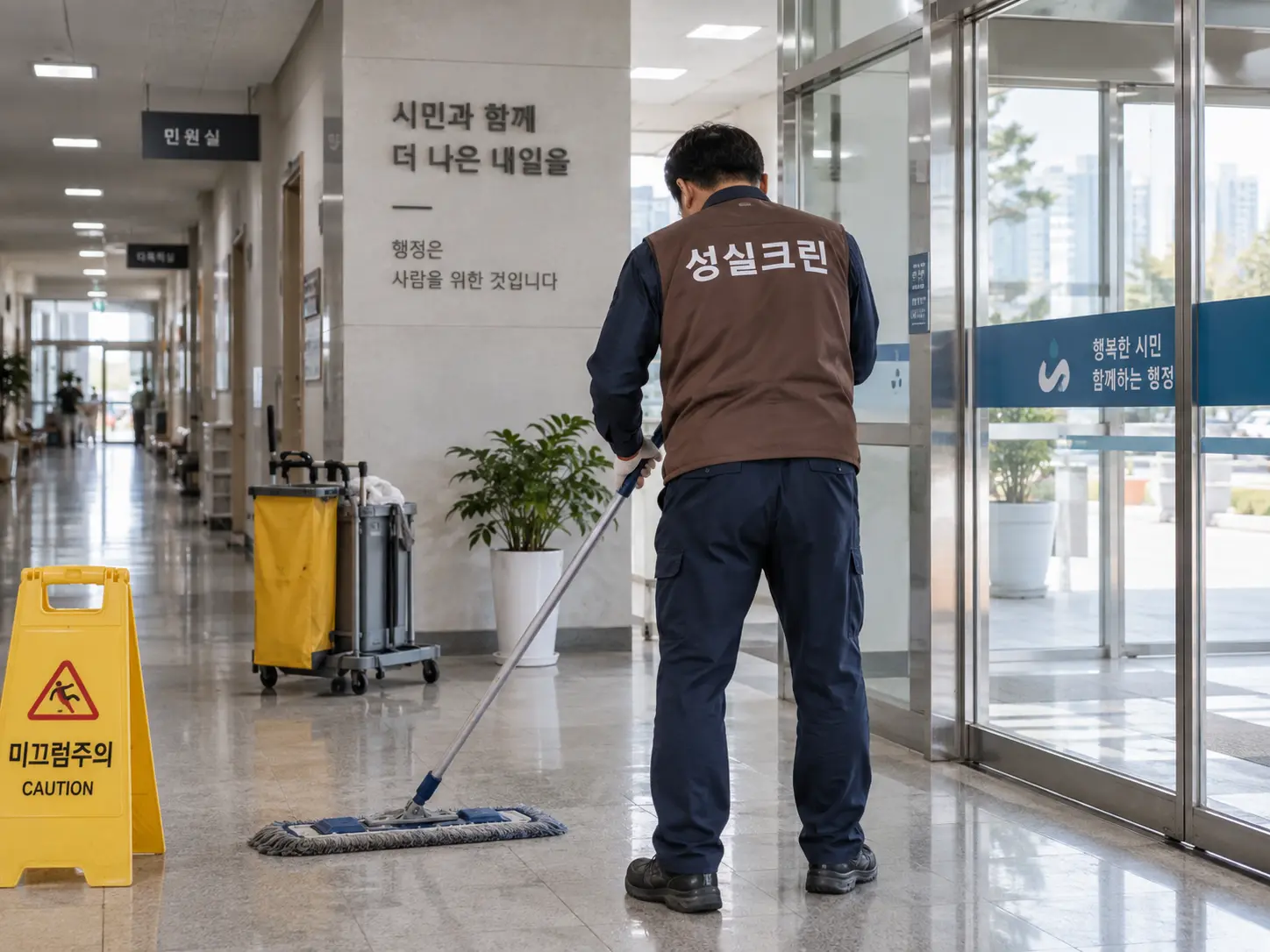 공공청사 복도와 출입구 청소