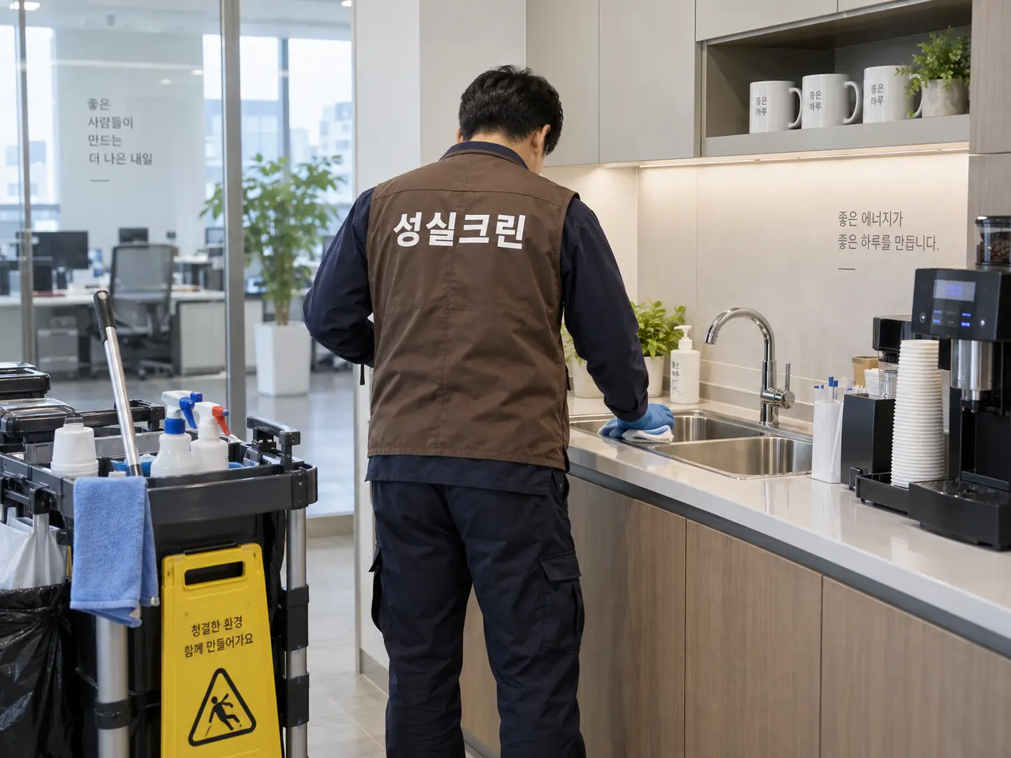 사무실 탕비실 싱크대와 상판 위생청소