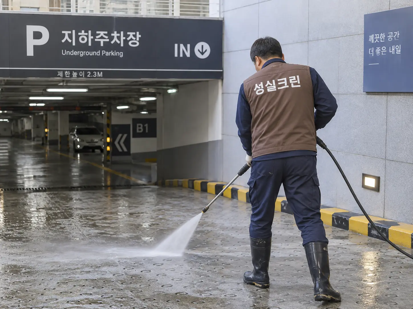 주차장 진입 램프 흙먼지 고압세척