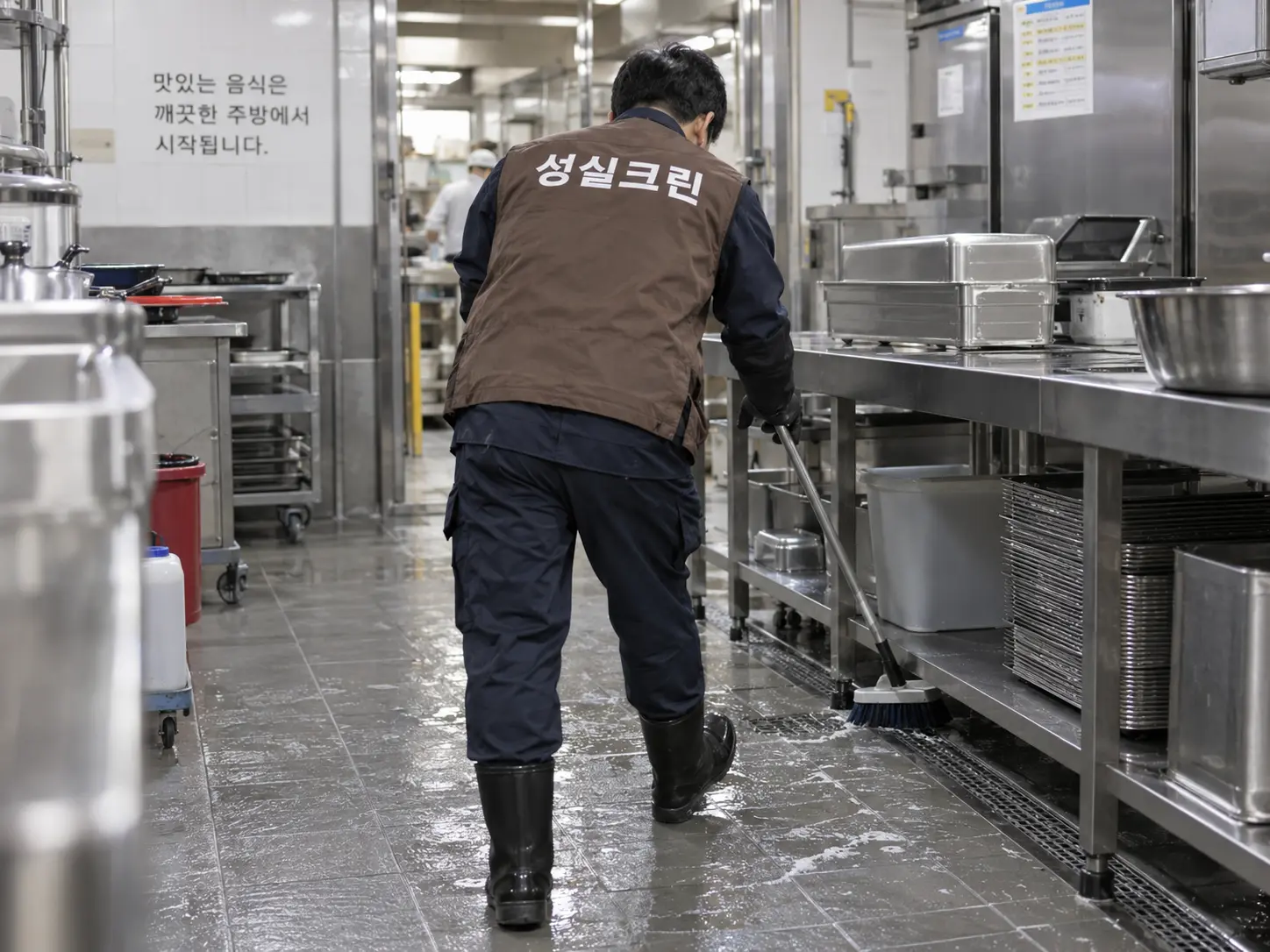 상업주방 외부 바닥과 작업대 하부 청소
