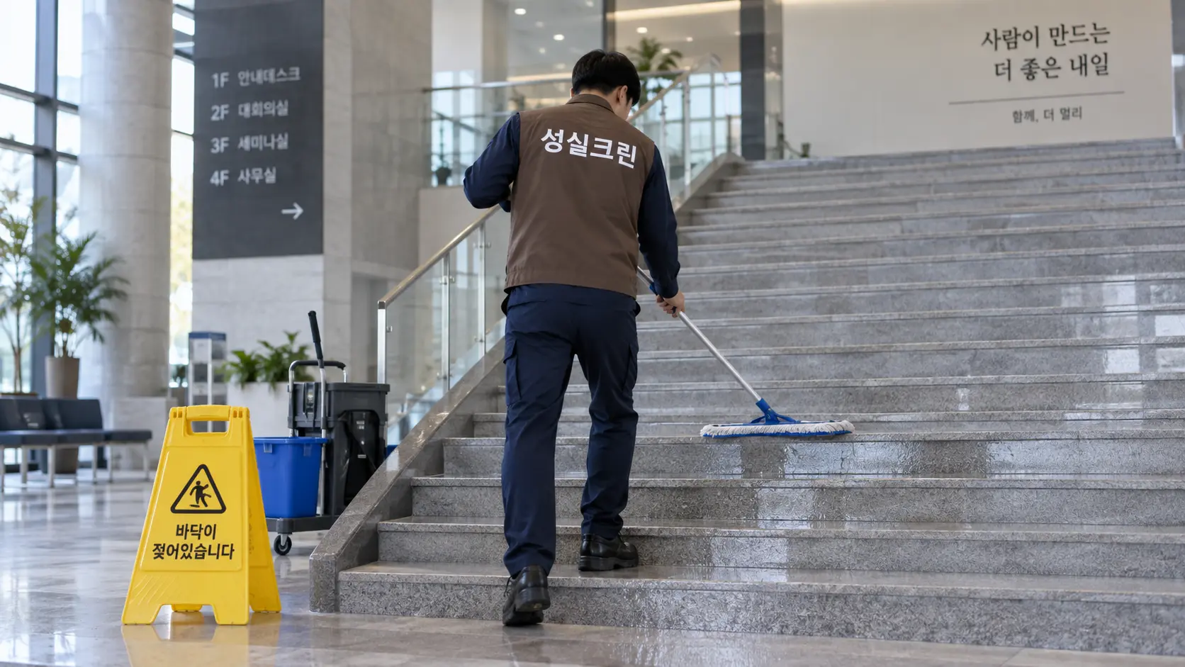 상업건물 계단 바닥 습식청소