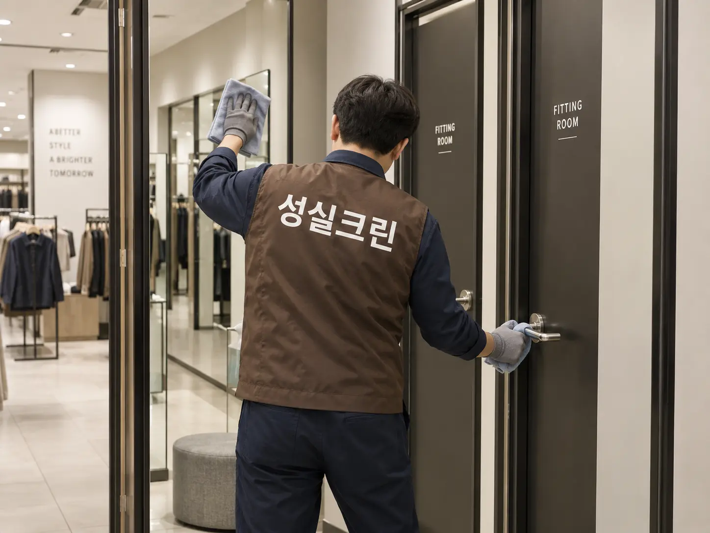피팅룸 거울과 손접촉면 청소